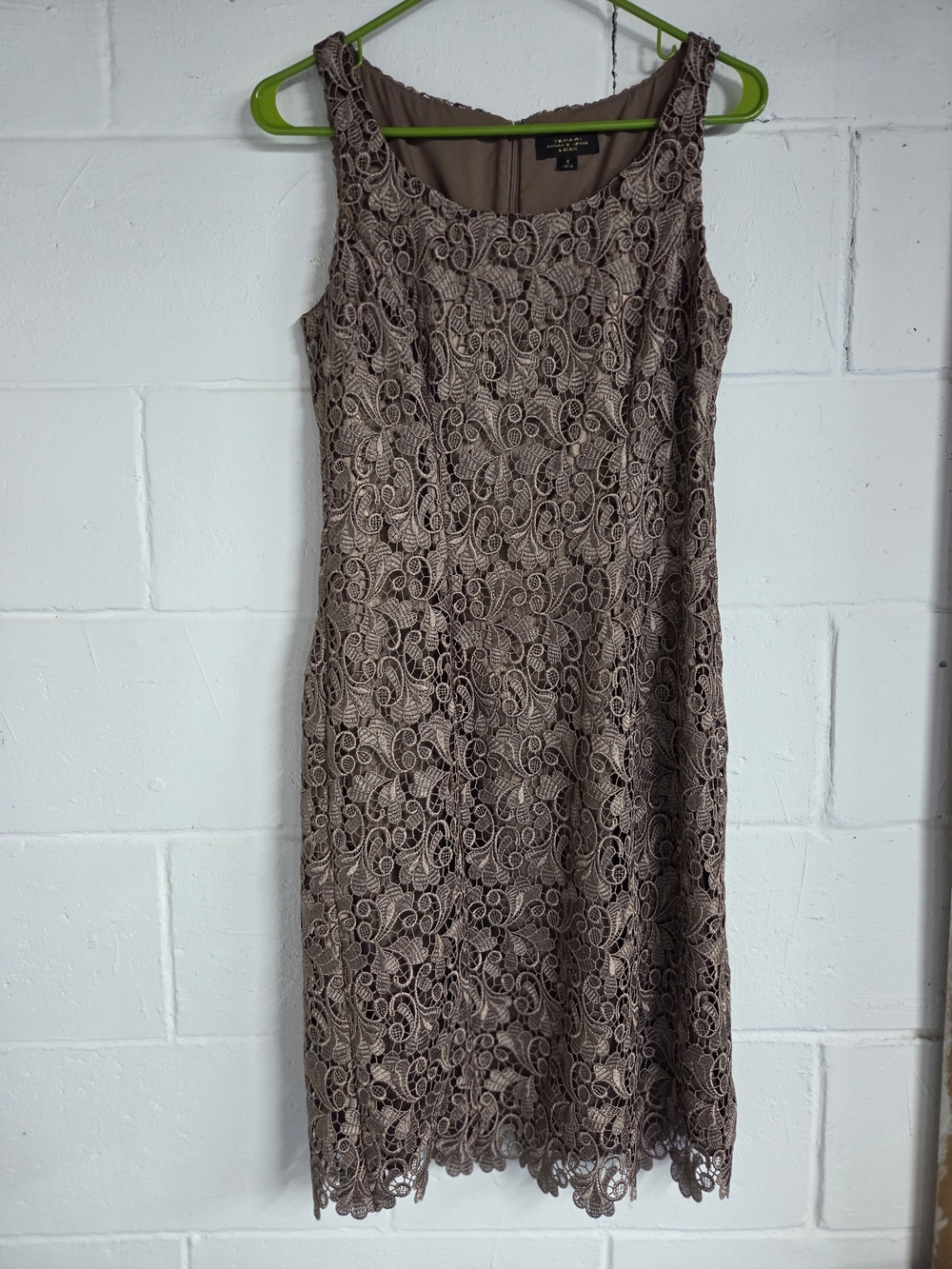Tahari Luxe Taupe Lace Sheath Dress